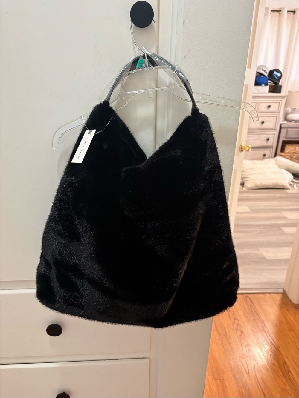 Anthropologie Black Faux Fur Shoulder Bag